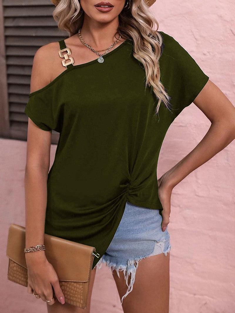 Cheky - Women Clothes Off Shoulder Blouse Summer Irregular Design Tops Shirt