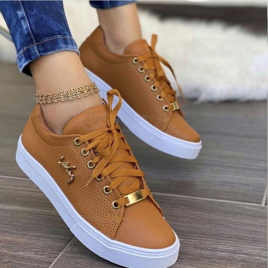 Cheky - Women Flat Sneakers Breathable Lace-up Shoes For Girls