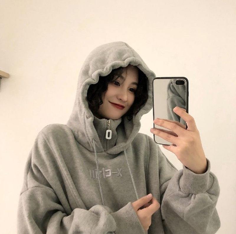 Cheky - Hoodies Women Autumn Winter New Korean Style Student Loose Embroidered Simple Plus Velvet High Quality Soft Womens Clothing Chic