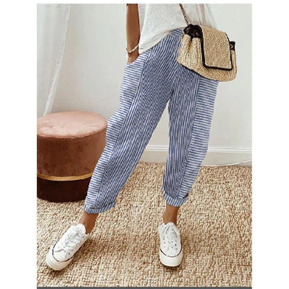 Cheky - Women's Striped Print Trousers Summer Fashion Casual Loose Pants