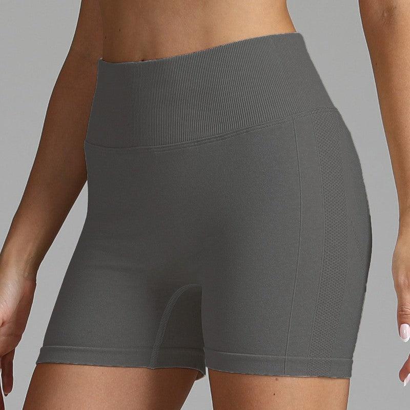 Cheky - Seamless Yoga Shorts Women Solid Color High Waist Hip-lifting Fitness Pants Running Sweatpants