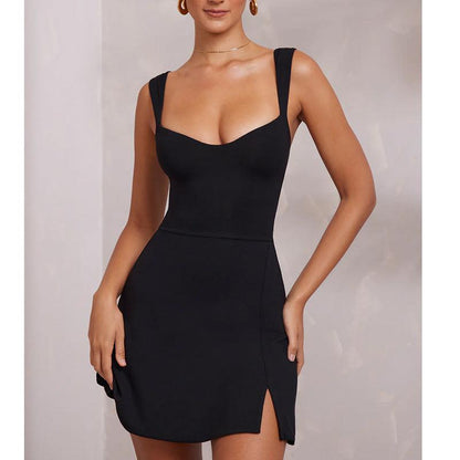 Cheky - Sexy Sling Backless Dress Women Solid Color Spaghetti Strap Hip Wrap Short Dress For Party Nightclub