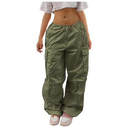 Cheky - Casual Cargo Pants For Women Solid Color Drawstring Pocket Design Fashion Street Trousers Girls