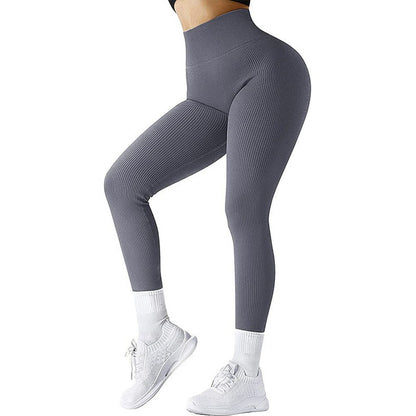 Cheky - High Waist Seamless Leggings Threaded Knitted Fitness Pants Solid Women's Slimming Sports Yoga Pants Elastic Running Sport Leggings