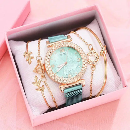 Cheky - 5PCS Women Watch Set Luxury Rose Gold Dress Quartz Watch Bracelet Ladies Sports Wrist Watch Clock Gift Women Relogio Feminino