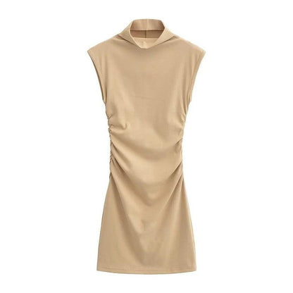 Cheky - Summer New Slim Sleeveless Tight Half Turtleneck Dress Women