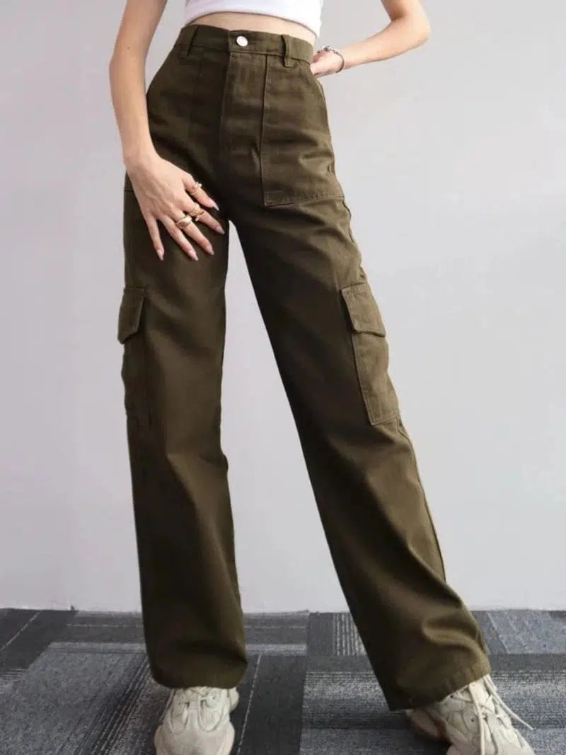 Cheky - Women Vintage Cargo Pants Streetwear Techwear Korean Harajuku Parachute Pants Beige Sweatpants Wide Leg Joggers Trousers