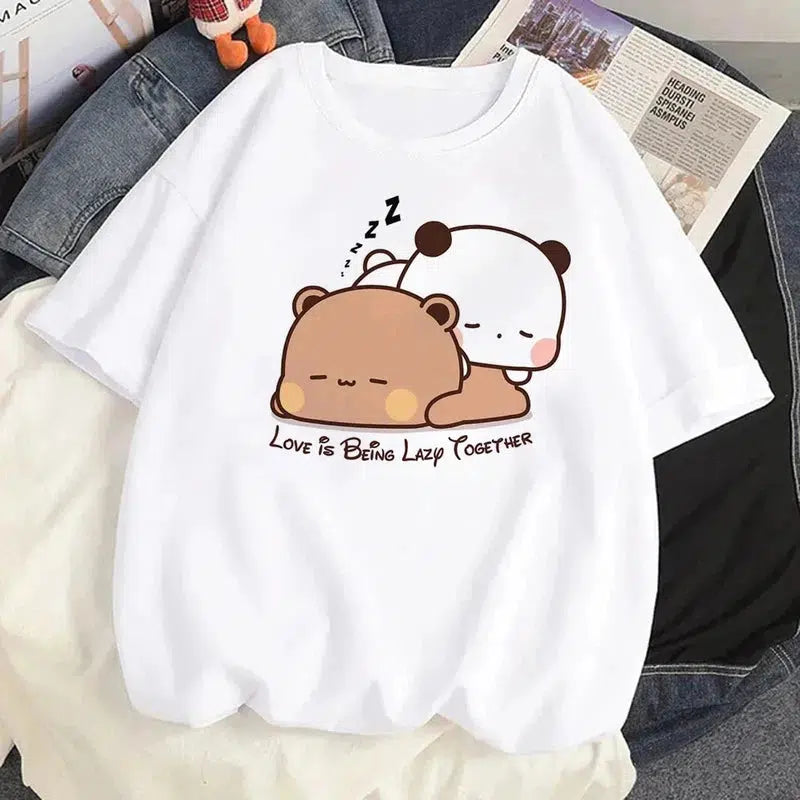 Cheky - Cute Bear LOVE T Shirt Women Bubu Dudu Couple Tops tee summer Short Sleeve tshirts female Korean Casual girl t-shirt camisetas