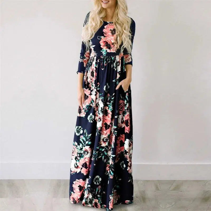 Cheky - Pink Floral Boho Maxi Dress - Summer 2022 Beach Party Wear