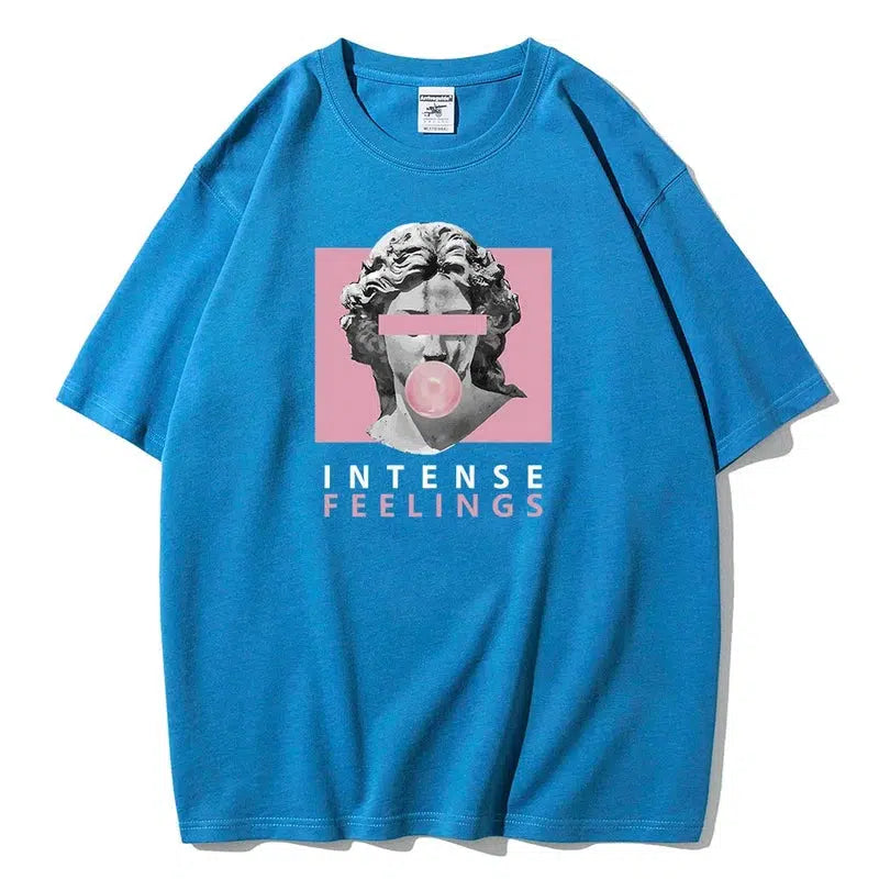 Cheky - INTENSE FEELINGS Street Hip Hop Female T-Shirts Loose Oversize Short Sleeve Soft Cotton Soft Tops Summer Breathable Tee Clothing