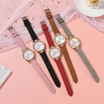 Cheky - Female New Luxury Ladies Watch Bracelet Set Quartz Wristwatch 2 PCS Set Women Watch Clock Gift Leather Strap Reloj Mujer