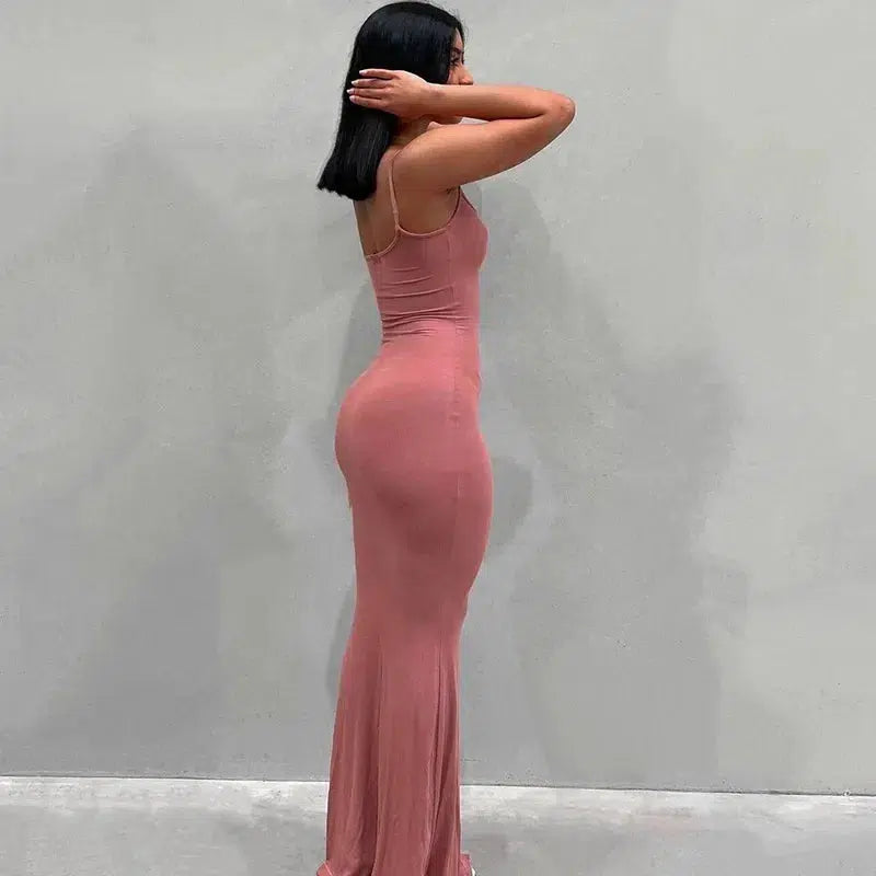 Cheky - Satin Slip Sleeveless Backless Maxi Dress Women Y2K Summer Bodycon Elegant Sexy Outfits Ladies Birthday Party Club Sundress