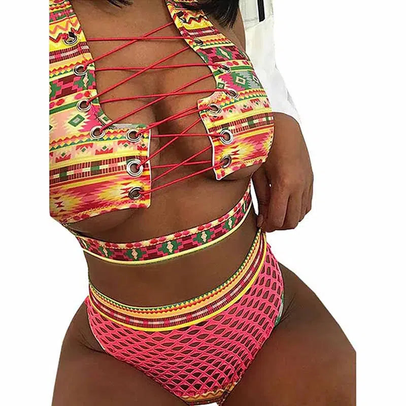 Cheky - Bikinis 2024 Swimwear Push Up Bikini Set Brasileño Long Sleeve Thong Bandage Plus Size Tankini Women Swimsuit Biquini High Waist