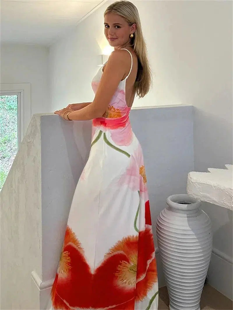 Cheky - Printed Halter Maxi Dress - Summer Beach Party Wear