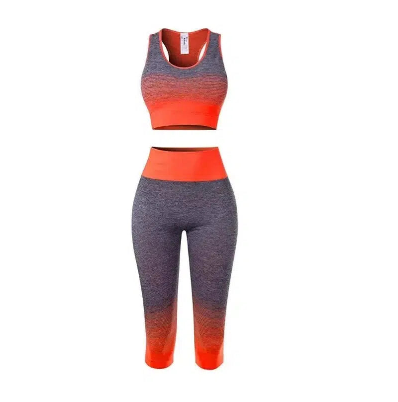 Cheky - 2 Piece Sets Womens Outfits Yoga Set Elastic Gradual Changing Sports Bra Tights Yoga Suit Set Fitness Workout Sports Leggings