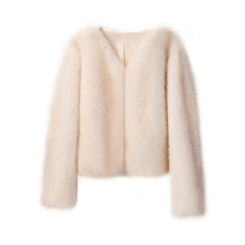 Cheky - Iconic Street Fashion Week Luxury Brand Gardient Cropped Faux Fur Coat Women Winter 2023 Hot Cool Girls Fluffy Short Fur Jacket