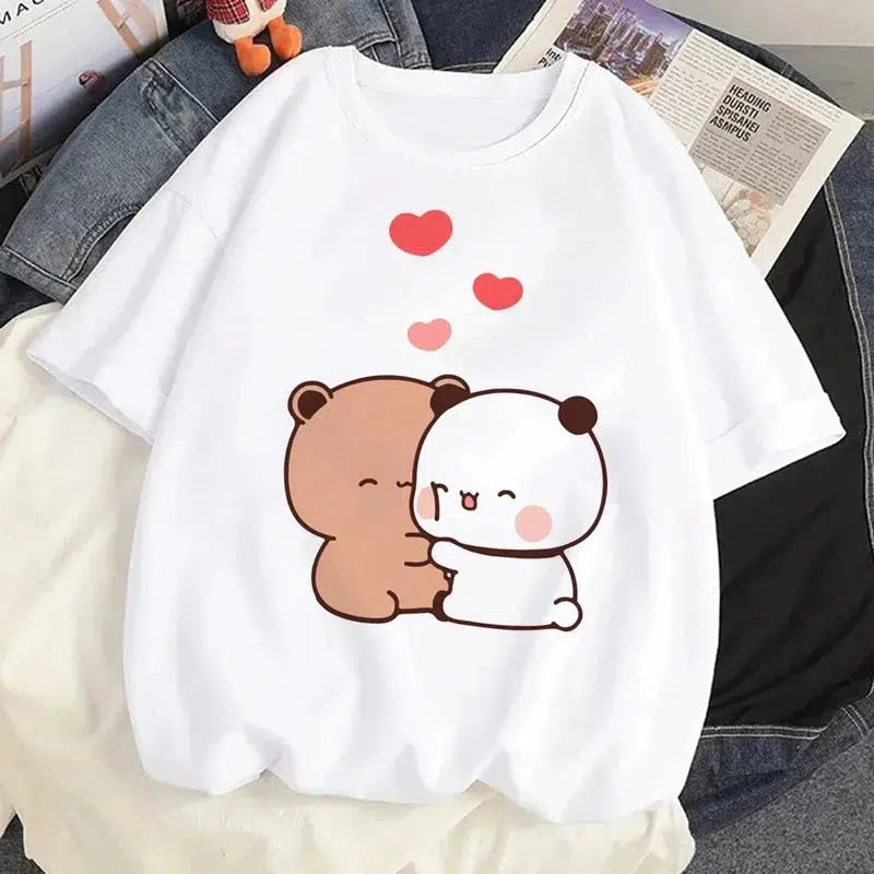 Cheky - Cute Bear LOVE T Shirt Women Bubu Dudu Couple Tops tee summer Short Sleeve tshirts female Korean Casual girl t-shirt camisetas