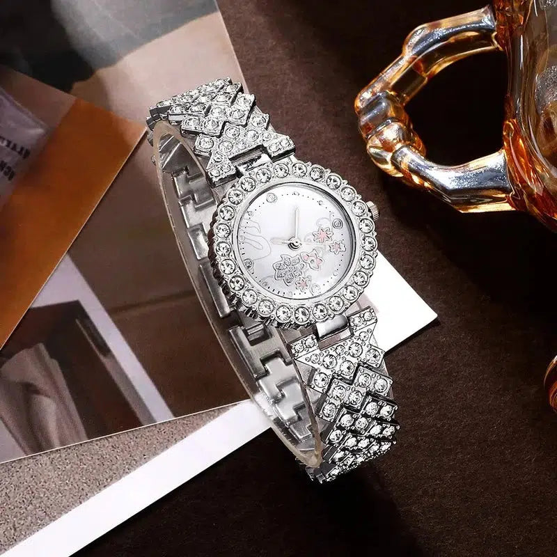 Cheky - Women Luxury Rhinestone Quartz Watch Hiphop Fashion Casual Analog Watches Jewelry Set Simple Ladies Wrist Watch Montre Femme