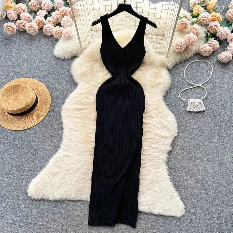 Cheky - YuooMuoo Chic Fashion Sexy Wrap Hips Split Knitted Autumn Dress Women Slim Elastic Bodycon Long Dress Streetwear Outfits Vestido