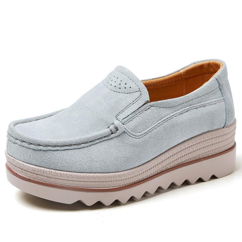 Cheky - Thick-soled Flat Shoes Anti-slip Suede Height Increasing Shoes For Women