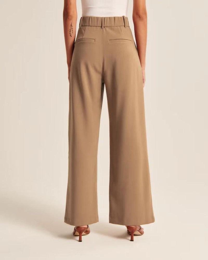 Cheky - High Waist Straight Trousers With Pockets Wide Leg Casual Suit Pants For Women