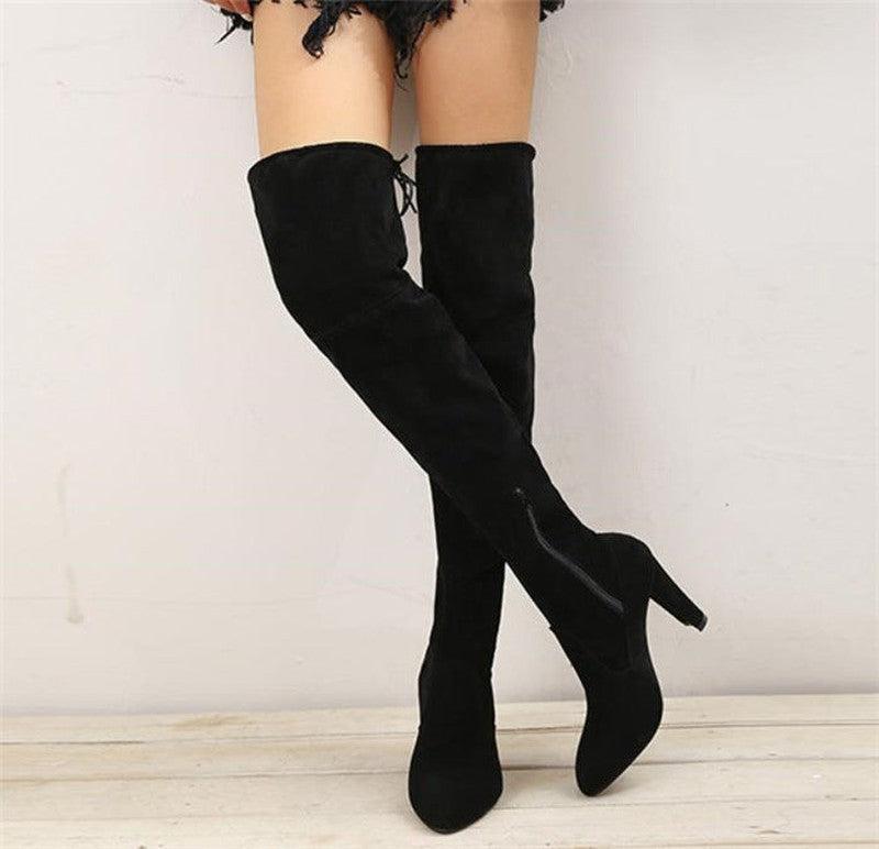 Cheky - Over-the-knee Boots High Heel Pointed-toe Frosted