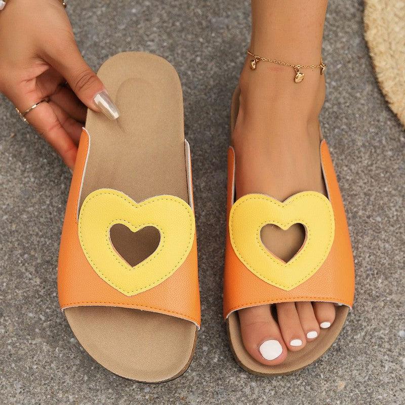 Cheky - New Hollow Love Sandals With Heart-shape Design Fashion Summer Flat Slides Shoes Casual Vacation Beach Slippers For Women