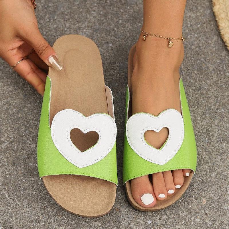 Cheky - New Hollow Love Sandals With Heart-shape Design Fashion Summer Flat Slides Shoes Casual Vacation Beach Slippers For Women