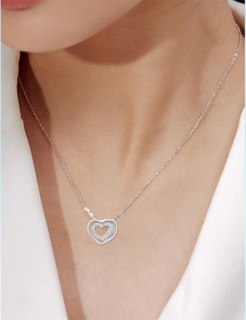 Cheky - S925 Sterling Silver Heart To Heart Pendant Necklace