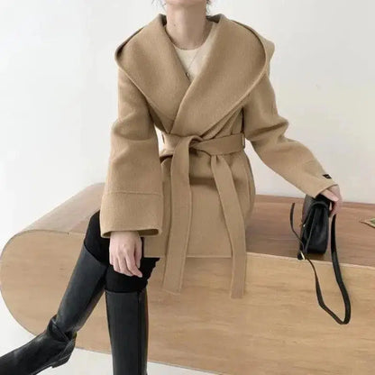 Cheky - Cardigan hooded mid-length woolen coat