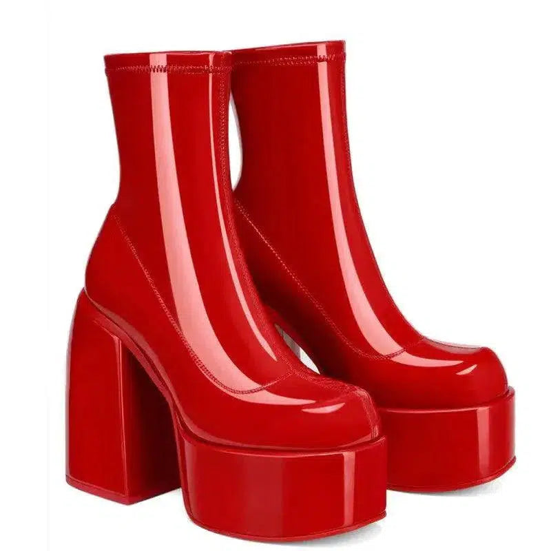 Cheky - Chunky Boots Fashion High Heel Shoes With Side Zipper Women