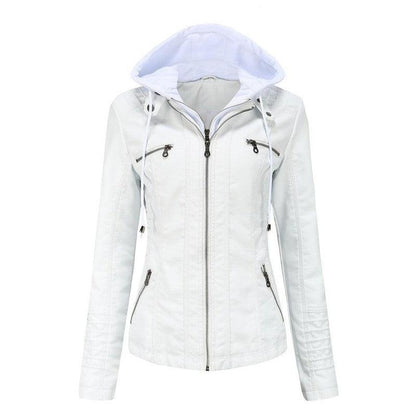 Cheky - Detachable Two-piece Hooded Leather Jacket