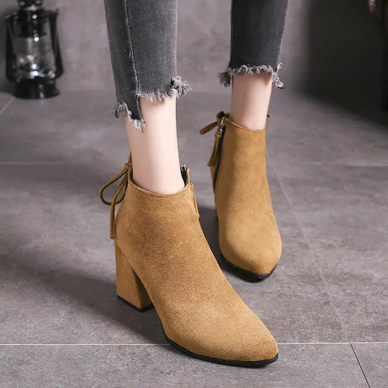 Cheky - European And American Martin Boots Pointed High Heels Plus Size Women