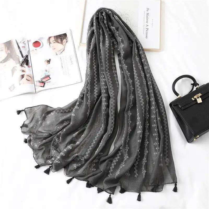 Cheky - Fashion Tassel Cotton Linen Thin Yarn Scarf