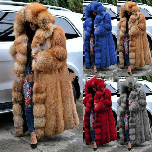 Cheky - Faux Fur Coat Women Long Hooded Fur Coat