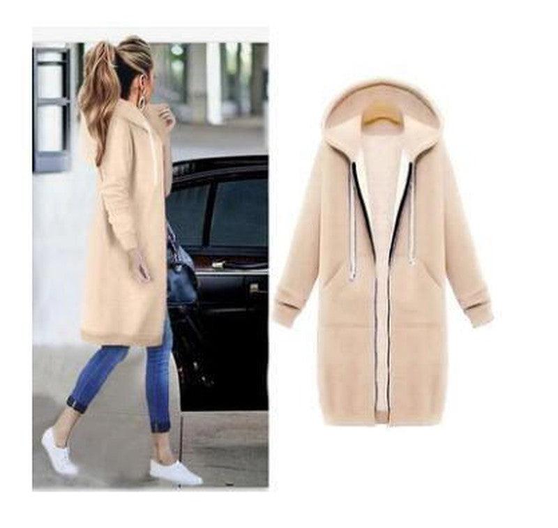 Cheky - Hooded long-sleeved winter sweater women's jacket in a long