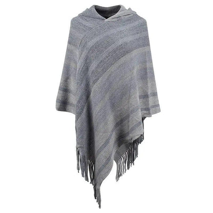 Cheky - Knitted Tassel Shawl Cape Women