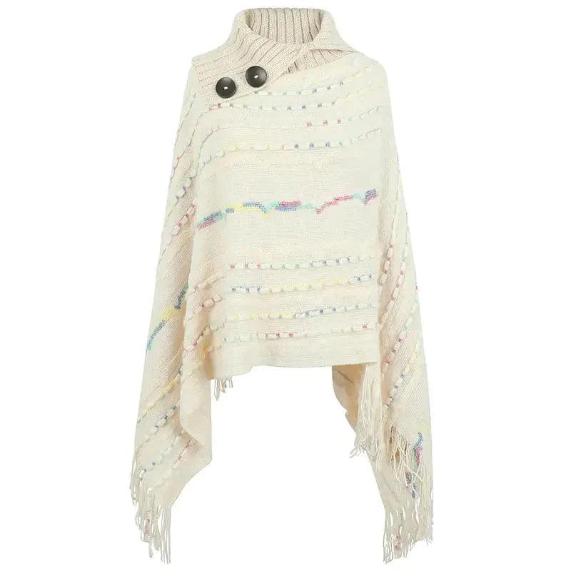 Cheky - Lapel Button Pullover Shawl Women's Knitted Cape