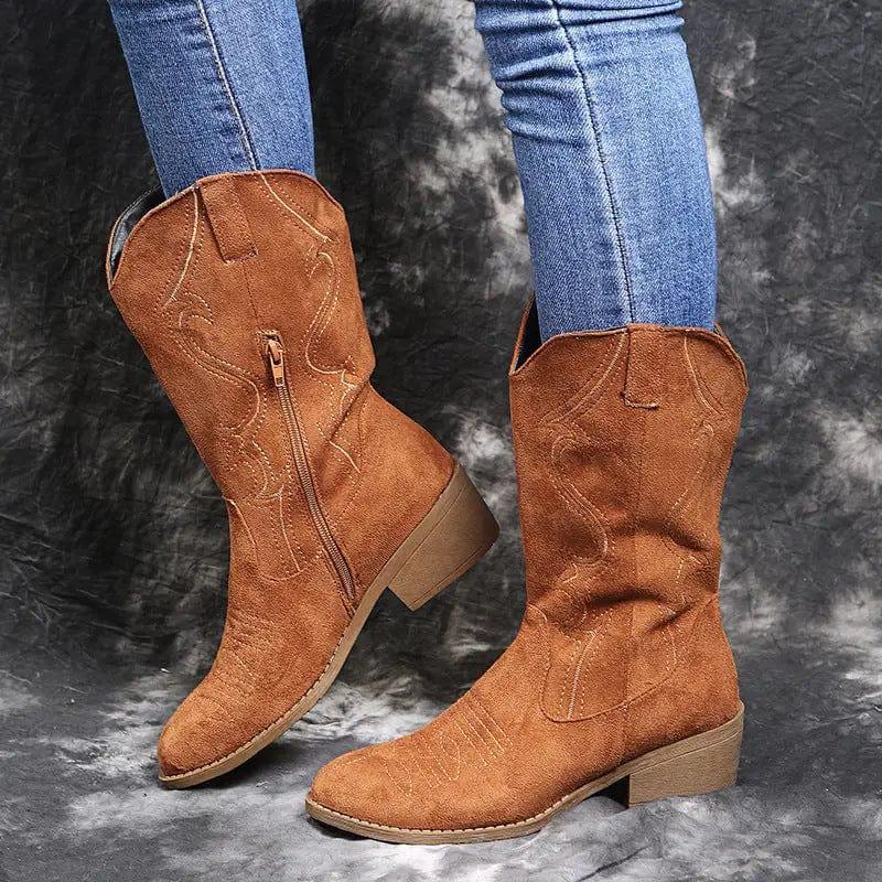 Cheky - Large size low heel women boots WISH women's leather boots