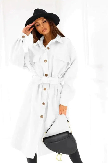 Cheky - Long-sleeved V-neck Button Lace Woolen Coat Coat Women's