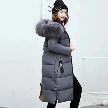 Cheky - Winter Elegance: Chic Padded Jacket with korean Fur Hood