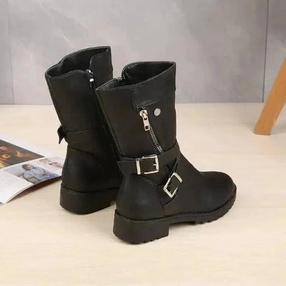 Cheky - Low Heel Belt Buckle Fashion Martin Boots Women