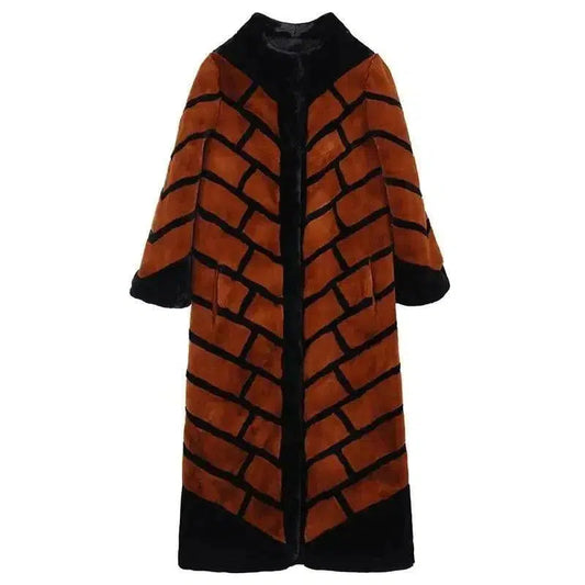 Cheky - Medieval Style Super Long Striped Fur Jacket