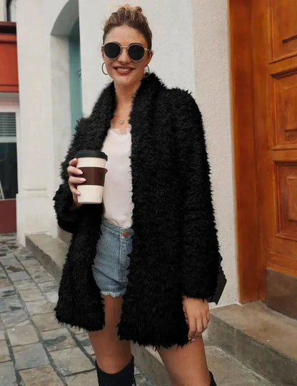 Cheky - Mid-length faux fur fur long-sleeved jacket