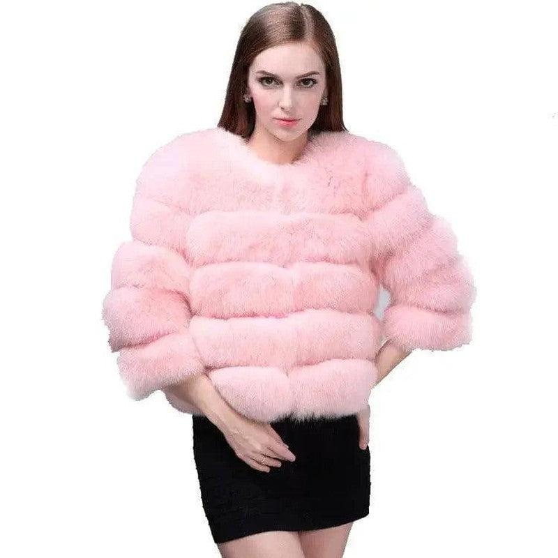 Cheky - New Fur Coat Women's Fox Fur Cropped Slim Fit