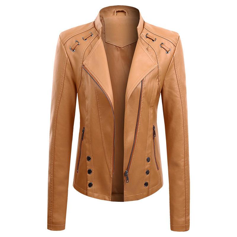 Cheky - New Spring And Autumn New Leather PU Leather Jacket Women's Short