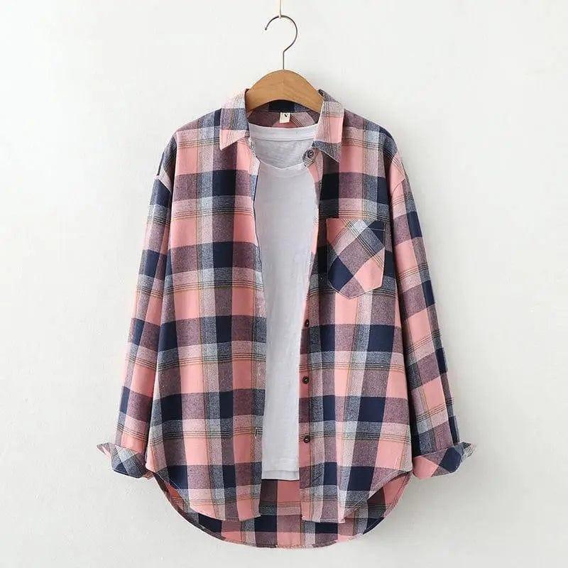 Cheky - Plaid Shirt Women'S Long-Sleeved Loose Shirt Jacket