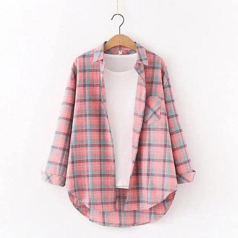 Cheky - Plaid Shirt Women'S Long-Sleeved Loose Shirt Jacket