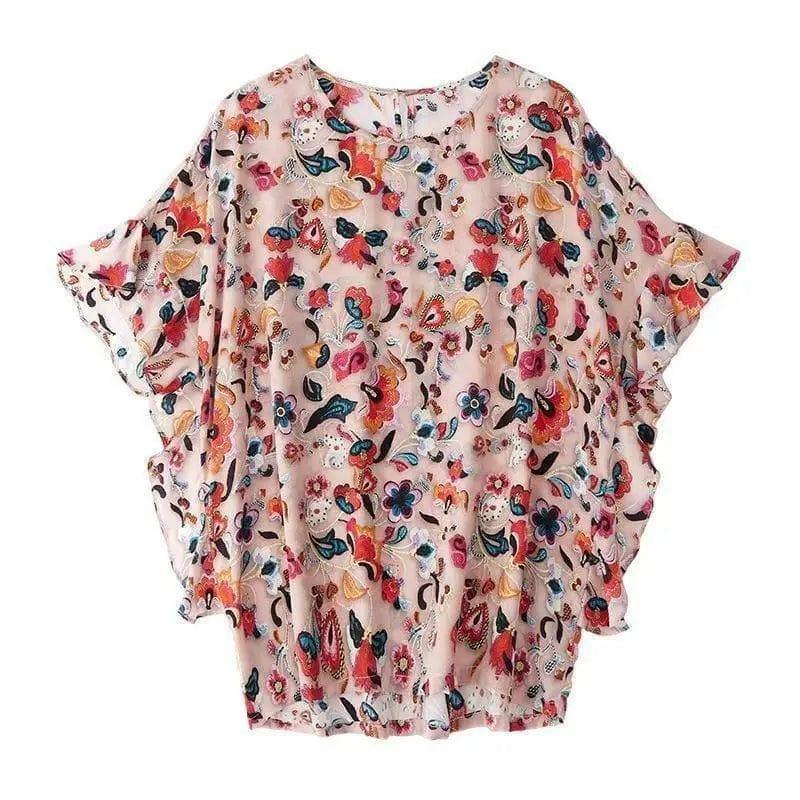 Cheky - Printed Shirt Women Short-sleeved Chiffon Top