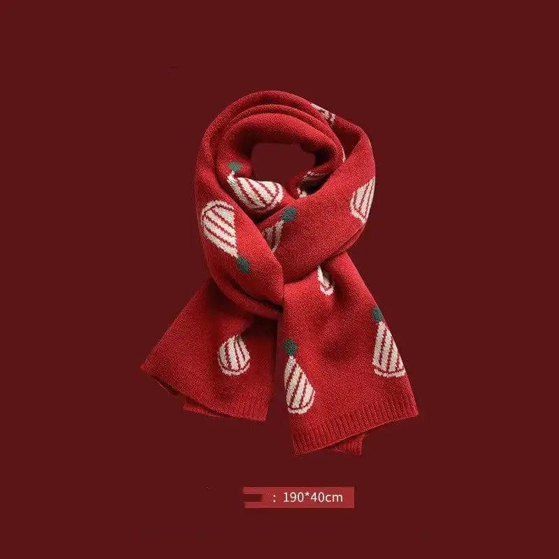 Cheky - Red New Year Scarf Women's Winter Christmas Knitting Wool